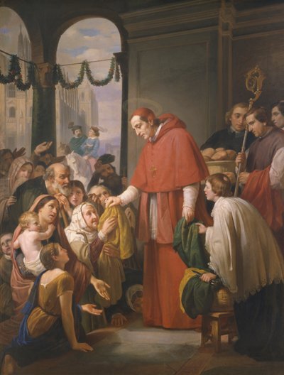 St. Karl Borromäus, Erzbischof von Mailand, verteilt Almosen an die Armen, 1853 von José Salomé Pina